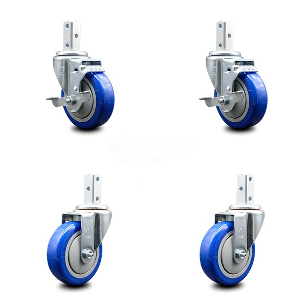 Service Caster 4 Inch Blue Polyurethane Wheel Swivel 3/4 Inch Square Stem Caster Brakes, 2PK SCC-SQ20S414-PPUB-BLUE-TLB-34-2-S-2 - main